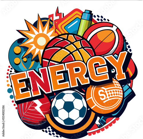 High-energy sports ball collage for an athletic event promotion with white background.