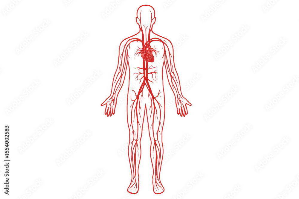 Obraz premium Medical illustration of human circulatory system highlighting veins and arteries on transparent background
