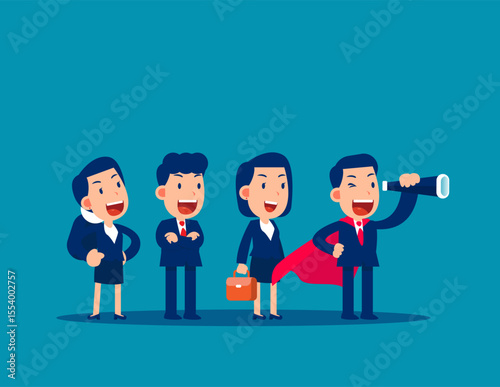 Leadership. Business team leader looking in the future with employees following