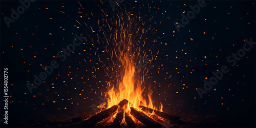 Red-orange flames blaze hot in a dark fireplace, casting a warm light
