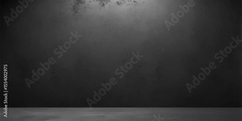Dark, empty concrete room with a textured grunge wall and vintage black floor