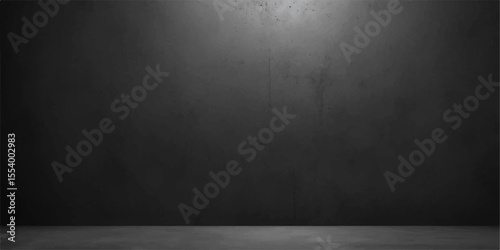 Dark, empty room with a grunge concrete wall texture and vintage floor for design backdrop
