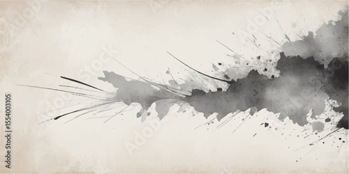 Abstract grunge texture with a vintage black and white frame, splattered ink design, and artistic paint stains creating a retro border illustration