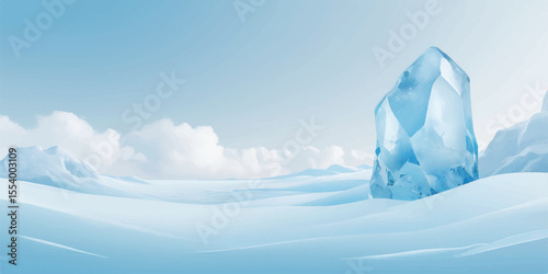 Frozen iceberg landscape in Antarctica with blue sea and snowy mountains