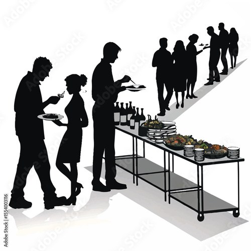 Peoples enjoy a marriage dinner vector silhouette