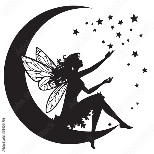 Girl seat a moon beautiful movements vector silhouette