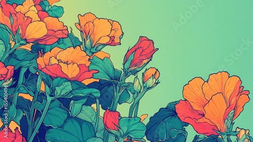 Vibrant floral design featuring detailed blossoms and foliage.