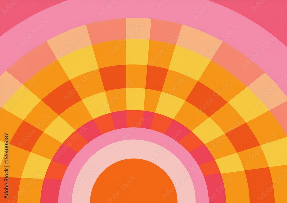 Obraz premium Abstract geometric design featuring radiating, concentric arcs in warm hues