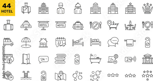 HOTEL Minimalist Line Icons - Travel & Hospitality Set