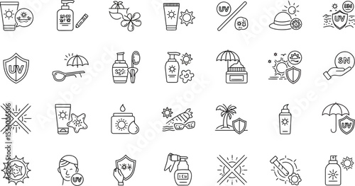 Skincare & Sun Protection Icons - UV Safety & Health Set