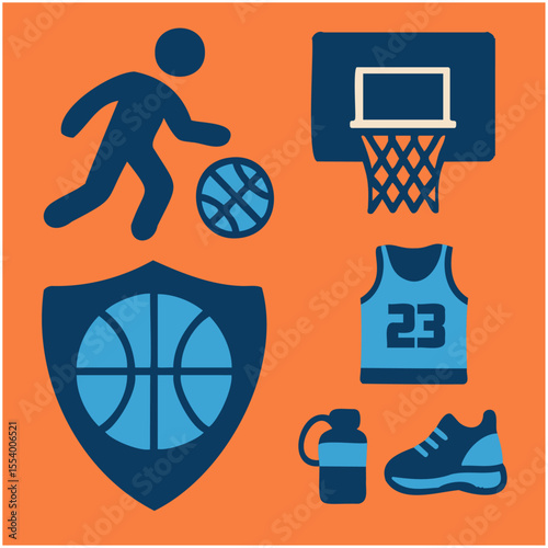 Basketball Icons Collection in Flat Style

