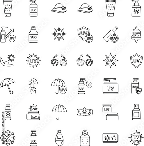 Skincare & Sun Protection Icons - UV Safety & Health Set