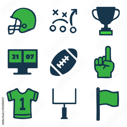 American Football Icons Set in Flat Style
