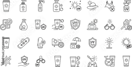 Skincare & Sun Protection Icons - UV Safety & Health Set