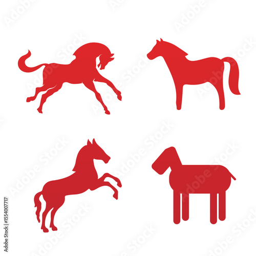 A minimalistic red silhouette of a unicorn on its hind legs.