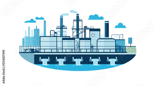 Clean and modern vector illustration of a water treatment plant icon flat design, minimal style