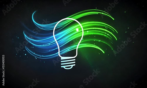 Abstract light bulb illustration with vibrant blue and green waves, symbolizing innovation and creativity