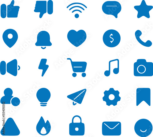 Universal Blue Glyph Icon Set for Web and App UI
