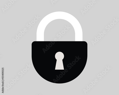 A simple black and white illustration of a classic padlock with a keyhole representing security and protection isolated on white background