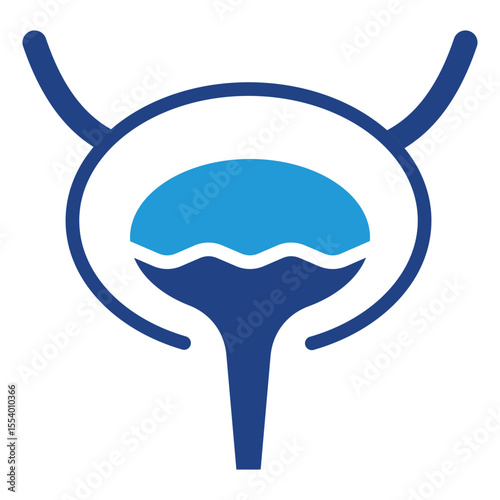 A simple anatomical icon of the human bladder or urinary tract system shown in a full bladder condition during the process of urination.