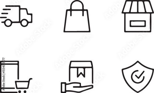 E-commerce and Online Shopping Outline Icon Set