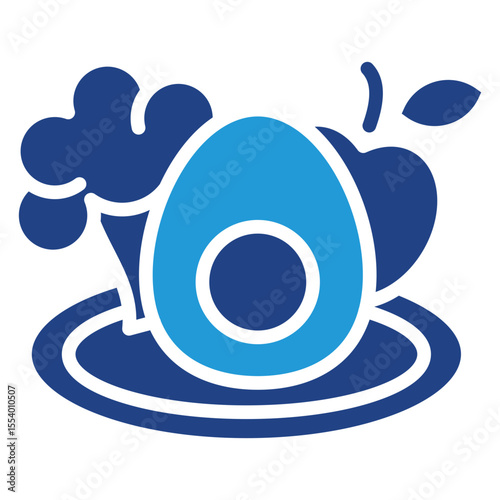 Healthy food icon of balanced nutrition combining egg, broccoli and apple on a plate conveys a message about the importance of a nutritious diet and healthy living.