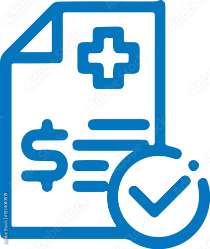 Medical bill or insurance approval icon with checkmark in blue outline style
