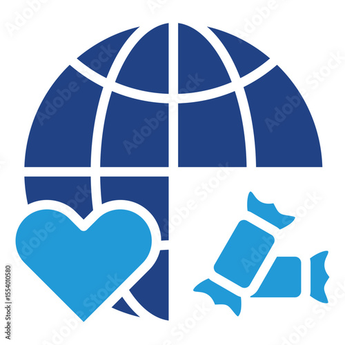 Global health context icon on children in high sugar candy consumption, especially related to diabetes with diet affecting health