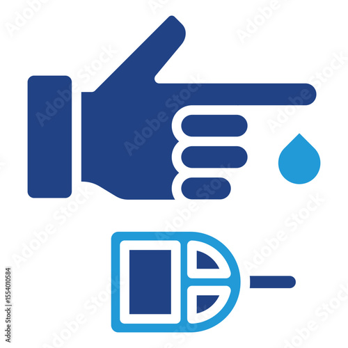 The icon related to blood sugar test in the process of taking blood sample from finger indicates examination as part of general health check.