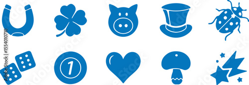 "Set of Blue Lucky Symbols Icons Design"