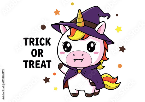 A fun, cute cartoon Halloween witch with a pumpkin and broom, accompanied by her animal cat, ready for a happy holiday design illustration