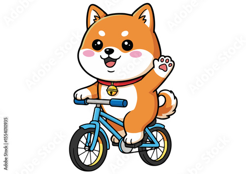 Adorable Shiba Inu Puppy Riding a Bicycle Cute Cartoon Illustration