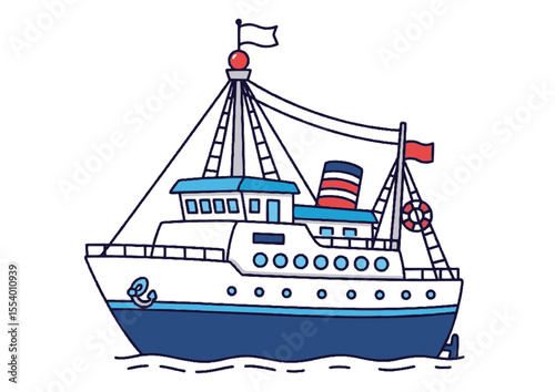 Charming Cartoon Illustration of a Classic Passenger Ship