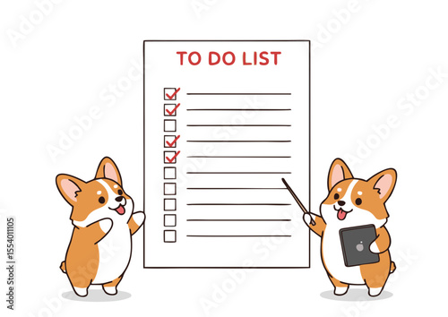 Adorable Corgi Dogs Reviewing a To-Do List Productivity and Teamwork