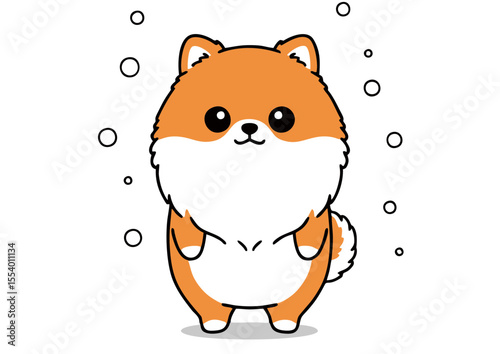 Adorable Cartoon Pomeranian Puppy in Winter Wonderland