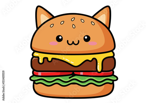 Adorable Cat Burger Illustration Kawaii Food Cartoon Design