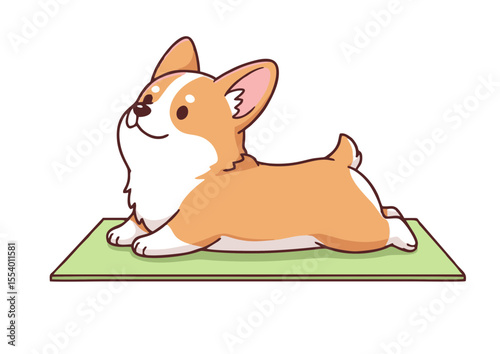Adorable Corgi Puppy Doing Yoga Cute Cartoon Illustration