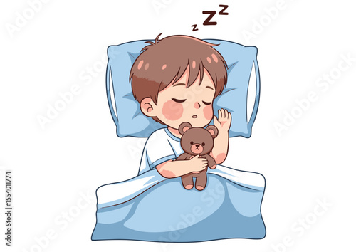 Sweet Dreams Adorable Boy Sleeping Soundly with Teddy Bear