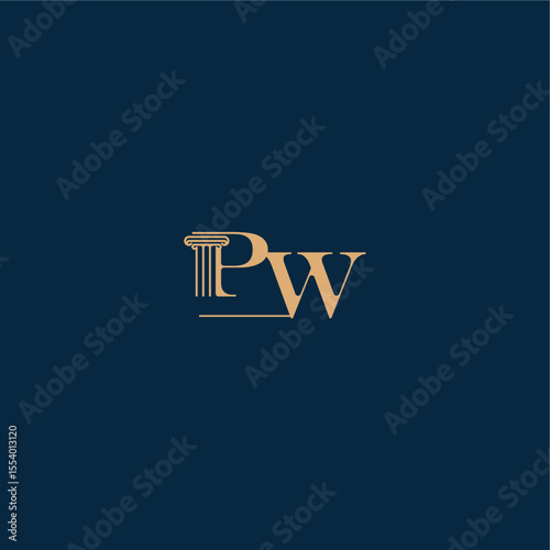 with monogram and pillar concept of elegant attorney design PW classy law logo letter