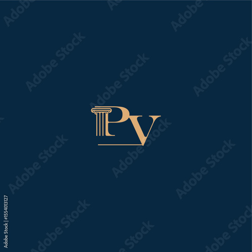 with monogram and pillar concept of elegant attorney design PV classy law logo letter