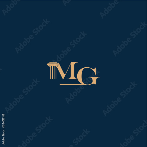 with monogram and pillar concept of elegant attorney design MG classy law logo letter