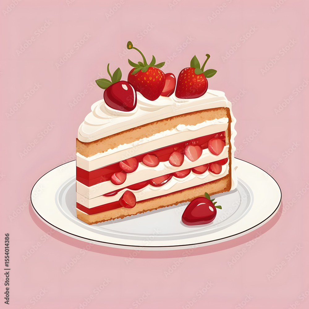 Isolated Illustration of an Appetizing Strawberry Cake Isolated Illustration of an Appetizing Strawberry Cake
