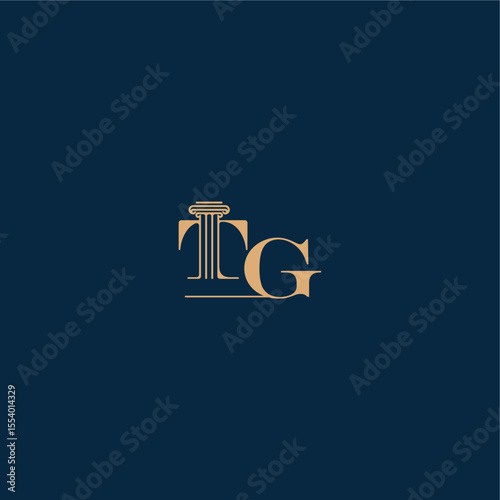 with monogram and pillar concept of elegant attorney design TG classy law logo letter