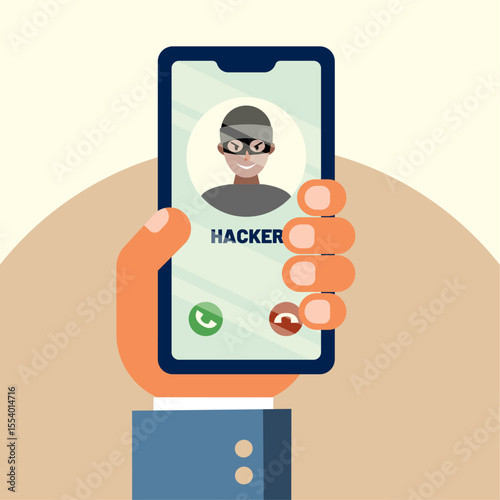 Hacker phone scam fraud call vector illustration