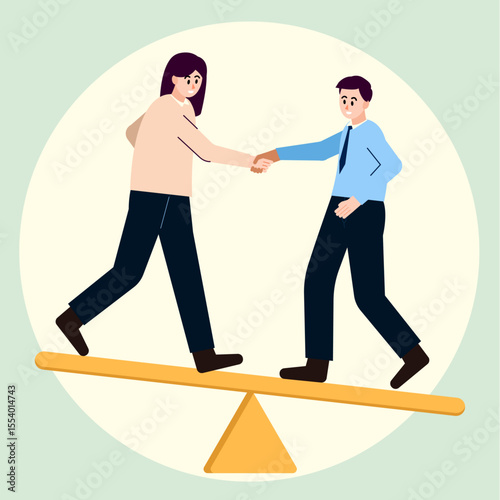 Balanced partnership and cooperation concept vector illustration