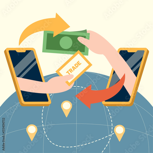 Mobile phone online transaction and shopping vector illustration