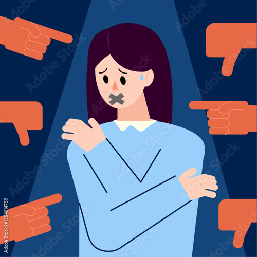 Anti-blame message with diverse characters promoting respect vector art

