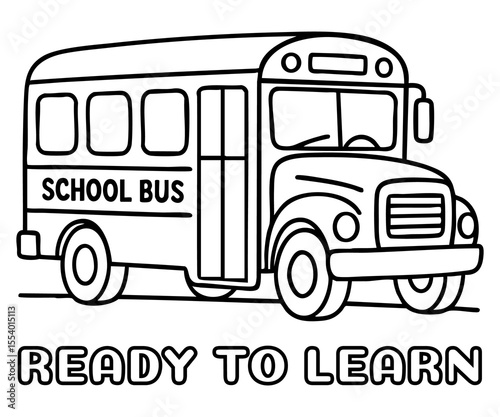 Back to school bus coloring page with 'Ready to Learn' phrase, fun and educational