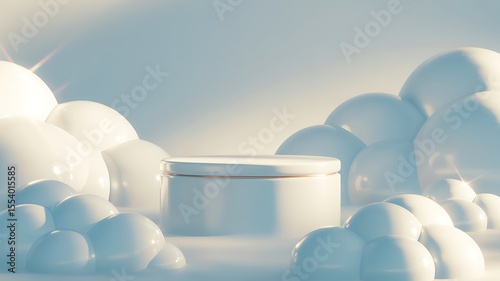 White Product Display Podium Surrounded by Spherical Shapes