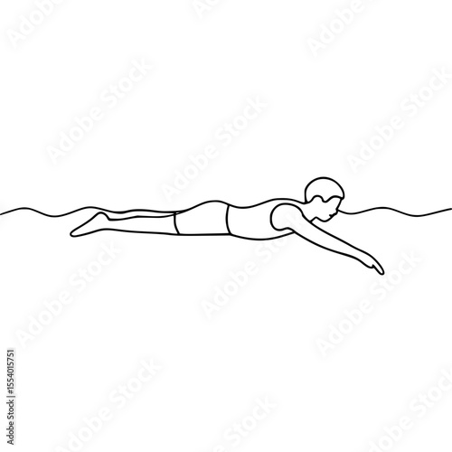 Minimalist line art illustration of a man swimming